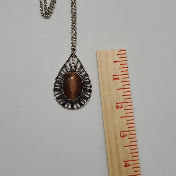 Paparazzi Long Necklace Brown and Silver New - Picture 6 of 12